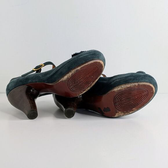 Chie Mihara Mary Jane Platform Heels 37 Blue Suede Floral Retro Glam Pinup - Picture 11 of 16